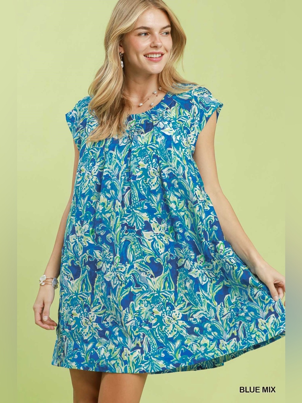 Umgee Tropical Floral Flutter Sleeve Swing Dress